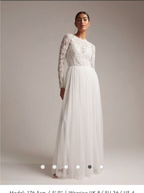 NWT ASOS Elegant White Lace Long-Sleeve Maxi Wedding Dress